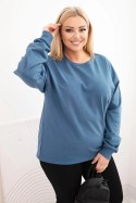 Bluza damska pętelkowa Plus Size bawełniana basic z okrągłym dekoltem jeansowa