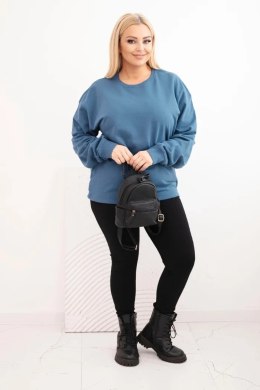 Bluza damska pętelkowa Plus Size bawełniana basic z okrągłym dekoltem jeansowa