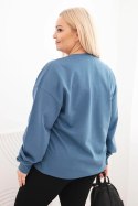 Bluza damska pętelkowa Plus Size bawełniana basic z okrągłym dekoltem jeansowa