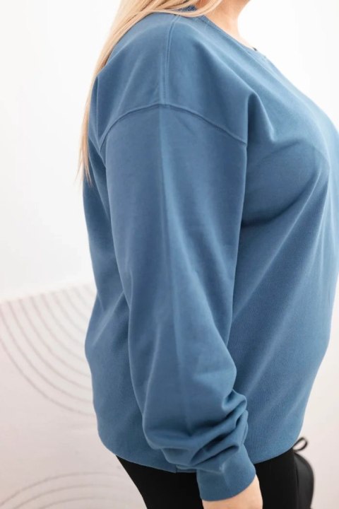 Bluza damska pętelkowa Plus Size bawełniana basic z okrągłym dekoltem jeansowa