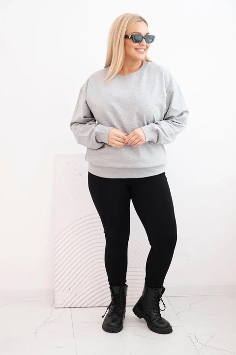 Bluza damska pętelkowa Plus Size bawełniana basic z okrągłym dekoltem szara