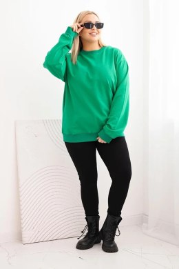 Bluza damska pętelkowa Plus Size bawełniana basic z okrągłym dekoltem zielona