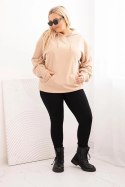 Bluza damska pętelkowa Plus Size bawełniana z kapturem i kieszenią kangurką beżowa