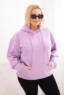 Bluza damska pętelkowa Plus Size bawełniana z kapturem i kieszenią kangurką fioletowa