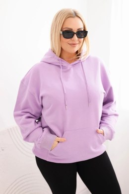 Bluza damska pętelkowa Plus Size bawełniana z kapturem i kieszenią kangurką fioletowa