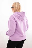 Bluza damska pętelkowa Plus Size bawełniana z kapturem i kieszenią kangurką fioletowa