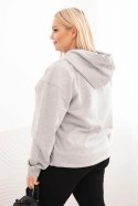 Bluza damska pętelkowa Plus Size bawełniana z kapturem i kieszenią kangurką szara