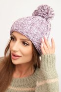 Czapka damska zimowa z pomponem z wełną K424 fioletowa