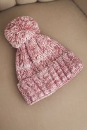 Czapka damska zimowa z pomponem z wełną K424 jasno różowa