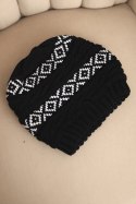 Czapka damska zimowa z wzorem i wełną K425 czarna