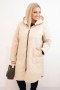 Kurtka damska Plus Size zimowa pikowana z kapturem beżowa