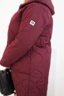 Kurtka damska Plus Size zimowa pikowana z kapturem śliwkowa