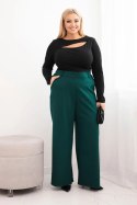 Spodnie damskie Plus Size z szeroką nogawką i elastycznym pasem ciemno zielone