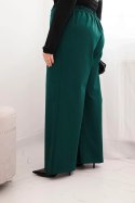 Spodnie damskie Plus Size z szeroką nogawką i elastycznym pasem ciemno zielone