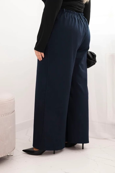 Spodnie damskie Plus Size z szeroką nogawką i elastycznym pasem granatowe