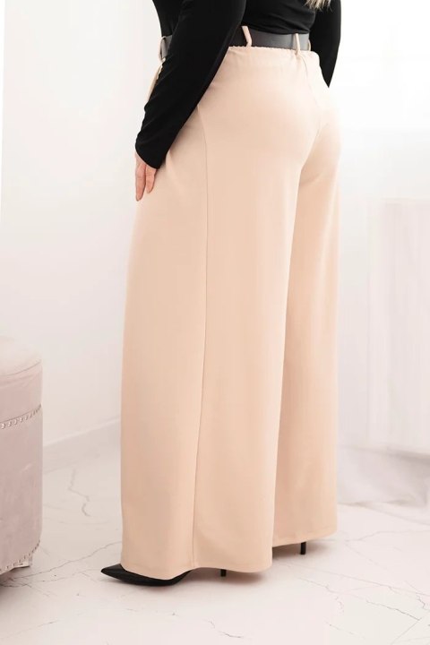 Spodnie damskie Plus Size z szeroką nogawką i paskiem beżowe