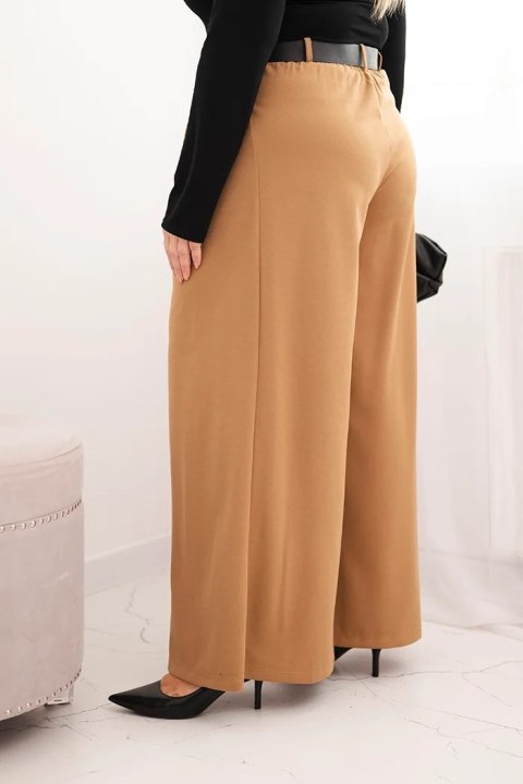 Spodnie damskie Plus Size z szeroką nogawką i paskiem camelowe