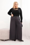 Spodnie damskie Plus Size z szeroką nogawką i paskiem grafitowe