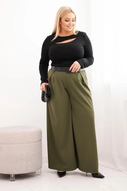 Spodnie damskie Plus Size z szeroką nogawką i paskiem khaki