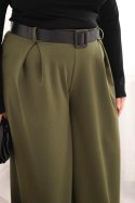 Spodnie damskie Plus Size z szeroką nogawką i paskiem khaki