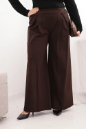 Spodnie damskie Plus Size z szerokimi nogawkami i plisowaniem brązowe