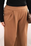 Spodnie damskie Plus Size z szerokimi nogawkami i plisowaniem camelowe