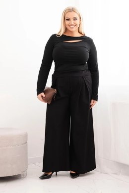 Spodnie damskie Plus Size z szerokimi nogawkami i plisowaniem czarne