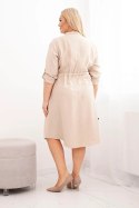 Sukienka damska z wiskozy Plus Size z guzikami i wiązaniem w talii beżowa