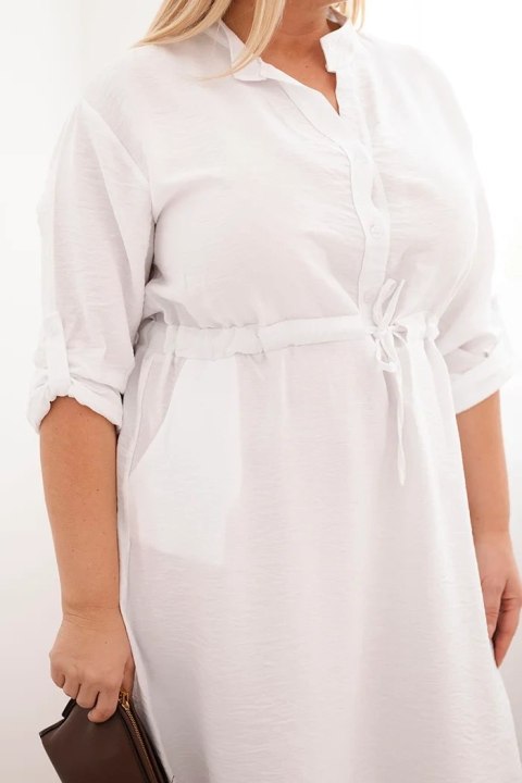 Sukienka damska z wiskozy Plus Size z guzikami i wiązaniem w talii biała
