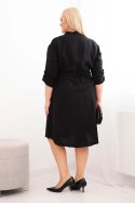 Sukienka damska z wiskozy Plus Size z guzikami i wiązaniem w talii czarna