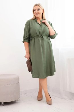 Sukienka damska z wiskozy Plus Size z guzikami i wiązaniem w talii khaki
