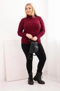 Sweter damski Plus Size z wiskozy z golfem bordowy