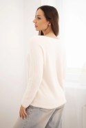 Sweter damski z miękkiej dzianiny z dekoltem V beżowy