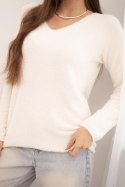 Sweter damski z miękkiej dzianiny z dekoltem V beżowy