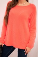Sweter damski z miękkiej dzianiny z okrągłym dekoltem koralowy