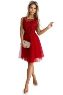 522-3 CATERINA Kobieca sukienka z gipiurą i delikatnym tiulem - CZERWONA