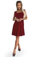 241-3 STELLA bawełniana sukienka z dekoltem w karo - BORDOWA w groszki