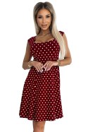 241-3 STELLA bawełniana sukienka z dekoltem w karo - BORDOWA w groszki