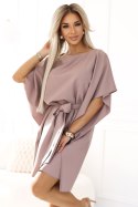 287-37 SOFIA Sukienka motyl z wiązaniem w pasie - MOCHA MOUSSE