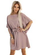 287-37 SOFIA Sukienka motyl z wiązaniem w pasie - MOCHA MOUSSE