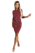 13-164 Sukienka sportowa z wiązaniem i kieszeniami - bordowa w groszki - produkcja polska