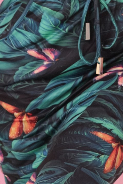 13-166 Sukienka sportowa z kieszonkami i wiązaniem - liście 3D