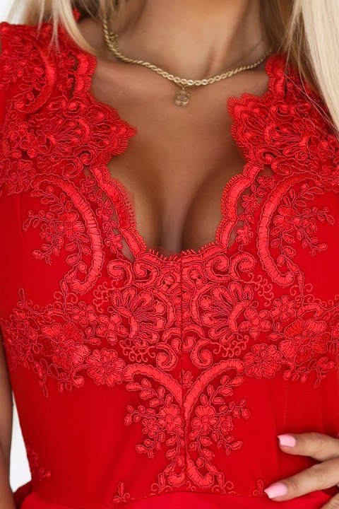 200-11 CHARLOTTE ekskluzywna rozkloszowana sukienka z koronkowym dekoltem - kolor czerwony