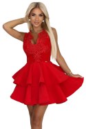 200-11 CHARLOTTE ekskluzywna rozkloszowana sukienka z koronkowym dekoltem - kolor czerwony