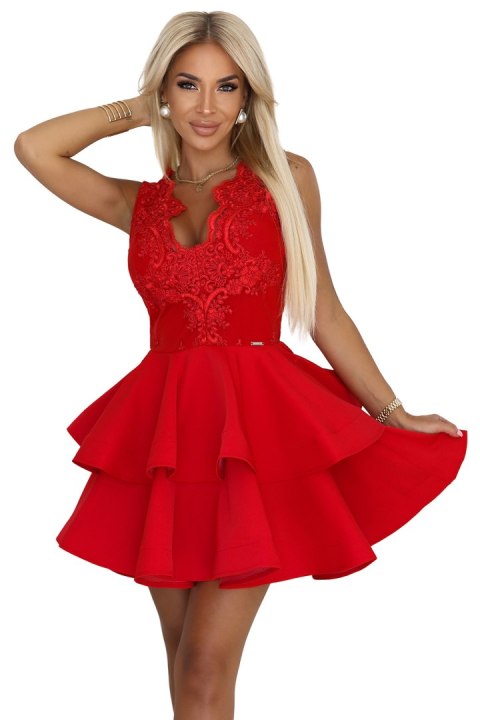 200-11 CHARLOTTE ekskluzywna rozkloszowana sukienka z koronkowym dekoltem - kolor czerwony