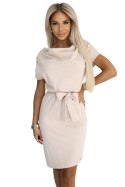 240-5 ROXI sukienka z asymetryczną spódnicą i paskiem - BEŻOWA