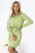 284-3 CAMILLE Koszulowa sukienka z kieszeniami i wiązaniem - OLIWKOWA