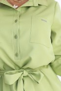 284-3 CAMILLE Koszulowa sukienka z kieszeniami i wiązaniem - OLIWKOWA