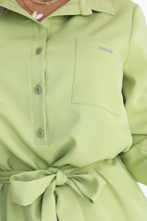 284-3 CAMILLE Koszulowa sukienka z kieszeniami i wiązaniem - OLIWKOWA