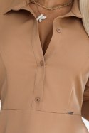 286-8 SANDY Koszulowa rozkloszowana sukienka z paskiem - MOCHA MOUSSE